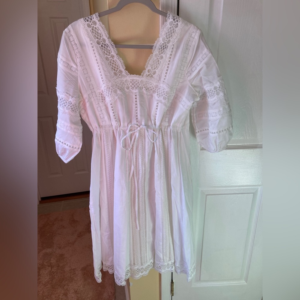 Eri & Ali Anthropologie White Lace Peasant Dress Small